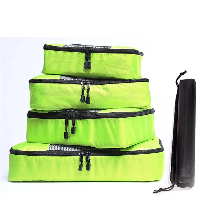 GREEN 4 SET Мужская/Женская/Роскошная/большая дорожная сумка, органайзер, компрессионная упаковка, кубики, сетчатая ткань, упаковка для багажа, кубики, наборы органайзеров, дорожные сумки - Цвет: GREEN 4 SET