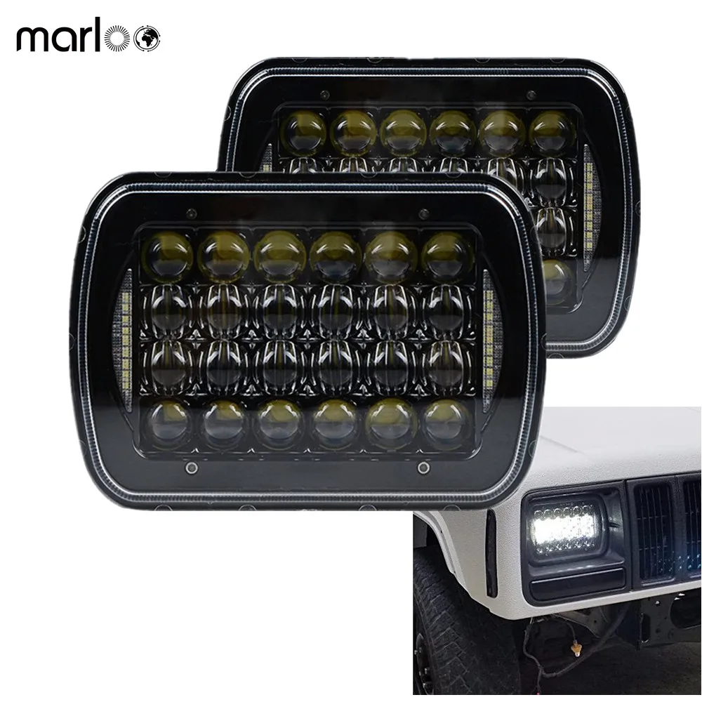 Pair 7X 6" 90W 5X7 Rectangle 4D 5D LED Headlight DOT Replacement For H6054 Jeep Wrangler YJ Cherokee XJ Comanche MJ