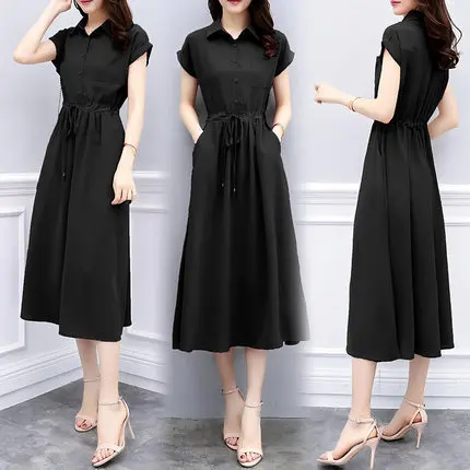 Платье-рубашка с коротким рукавом модель 2019 года корейские летние длинные платья