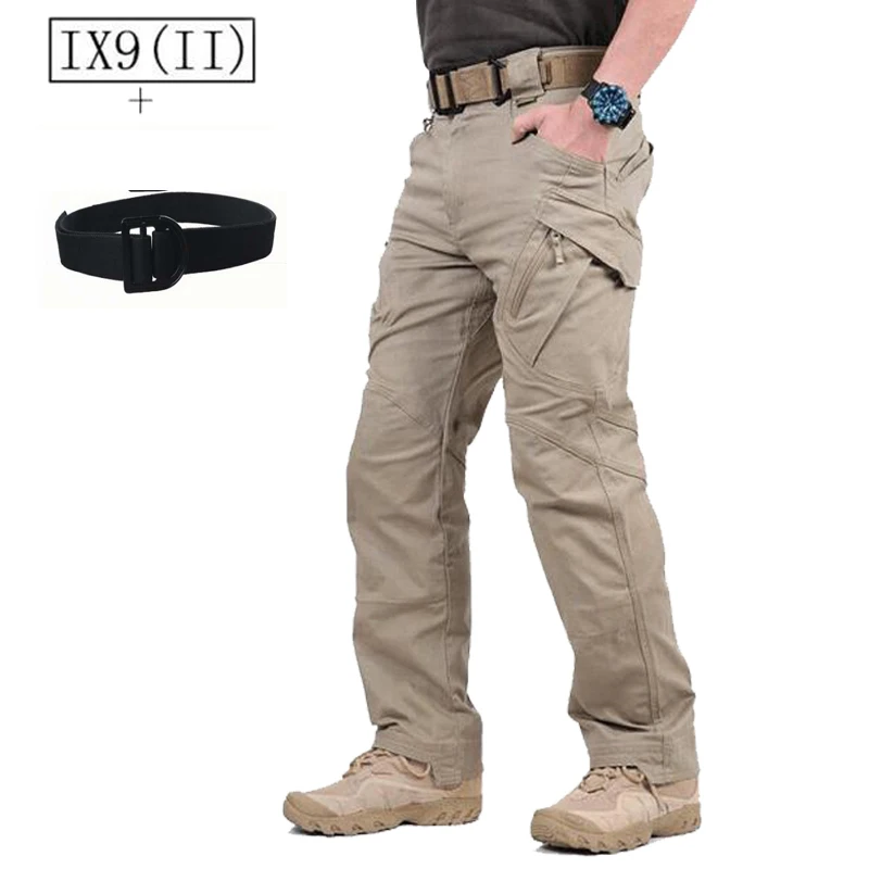 Khaki pants and belt IX9 военные тактические брюки мужские с тактическими ремнями армейские брюки карго мужские военные спецназ повседневные много карманов Брюки - Цвет: Khaki pants and belt