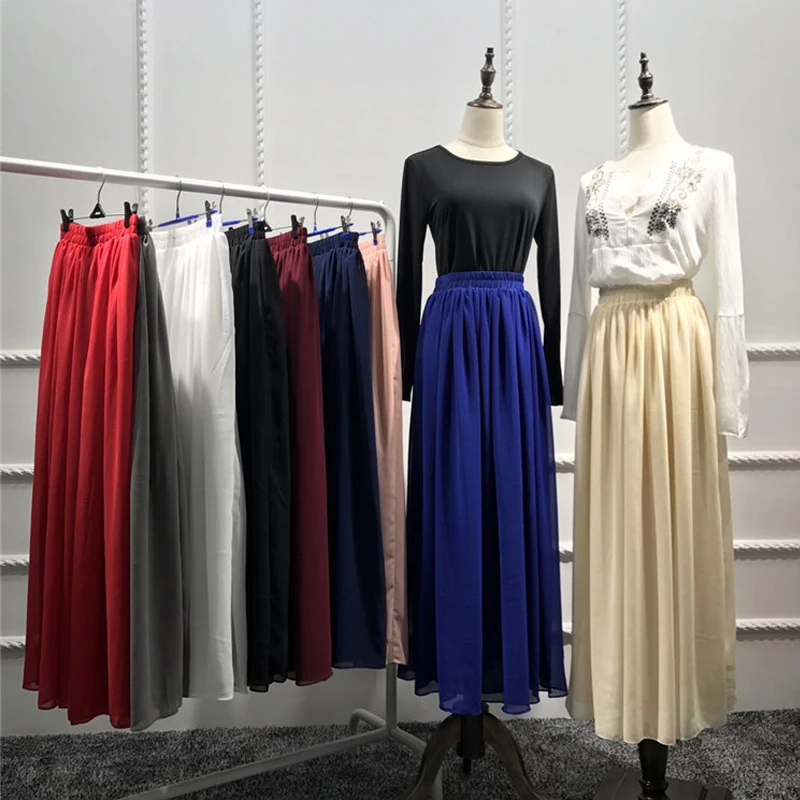 Размера плюс Faldas Mujer Moda Лето Бохо абайя мусульманская длинная шифоновая плиссированная макси юбка с высокой талией женские юбки