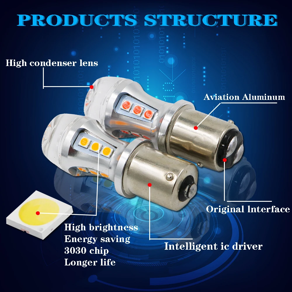 YSY 10x W21W светодиодный лампочка T20 7440 1156 BA15S 18SMD 3030 чип Автомобильный задний фонарь