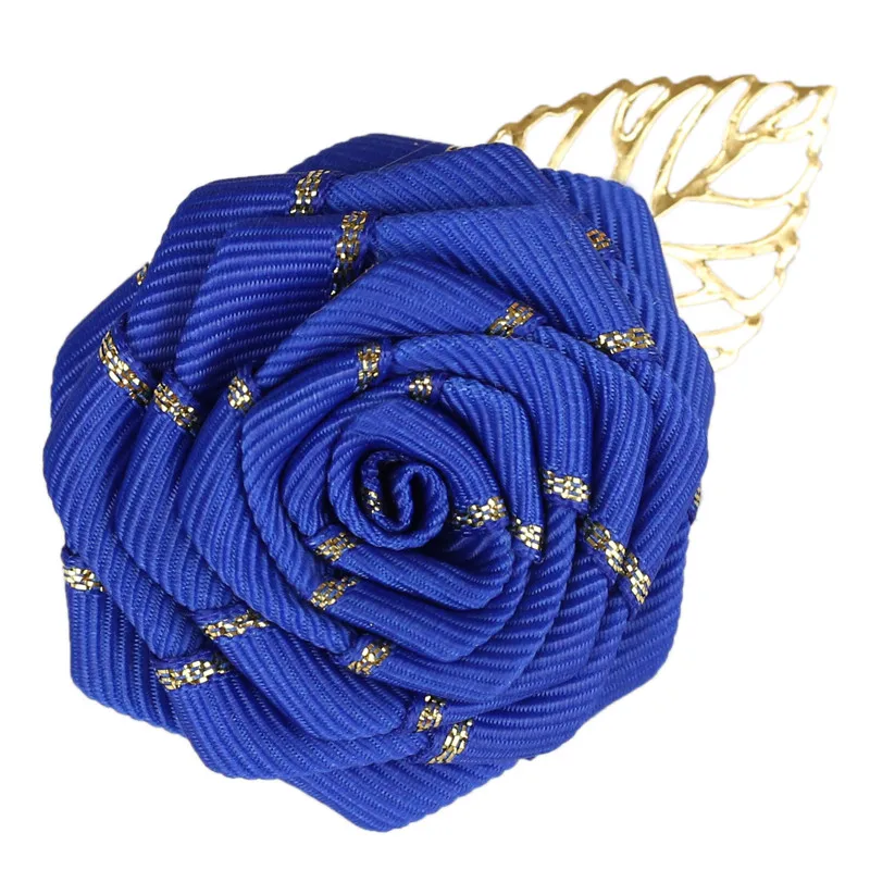 royal blue Новая свадебная бутоньерка церемония цветок брошь темно-синий Свадебный Жених Buttonhole Лента Жених Бутоньерка золотой лист XH039B - Цвет: royal blue
