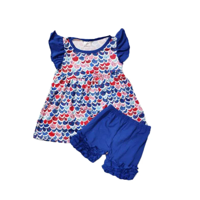 

Casual Baby Girl's Clothes Fishscale Print Print Children's Wear Fashion Girl's Set Boutique 2 Piece Set