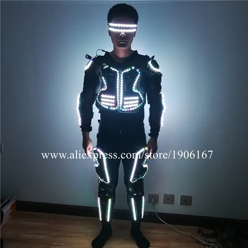 Colorful LED Growing Stage Performance Armor Robot Men Suit Luminous Flashing Party Glasses Clothes Led Light Up Dance Wear | Дом и сад