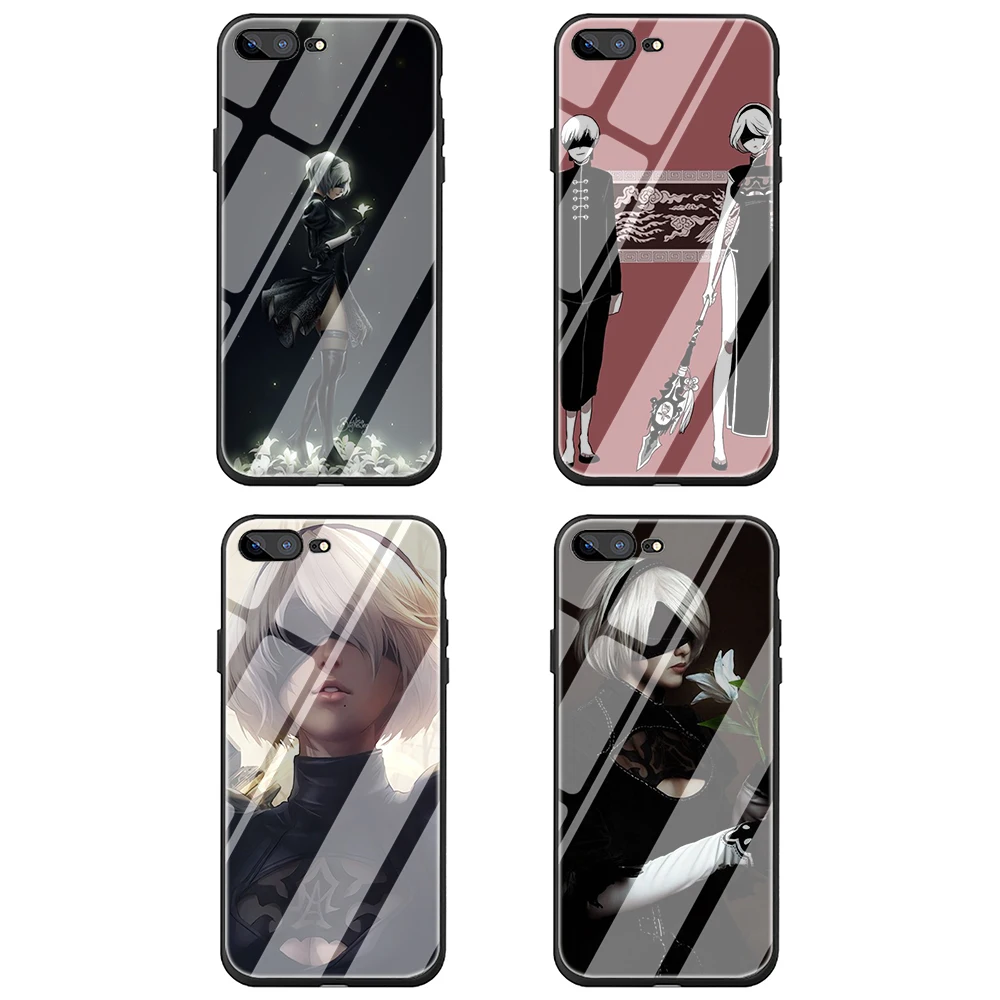 Чехол NieR Automata из закаленного стекла для iPhone 5 5S 6 6s Plus 7 8 Plus X XR XS 11 Pro Max