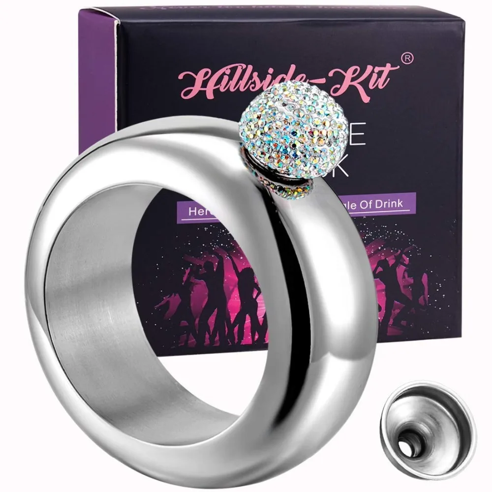 Hillside-Kit Bracelet Bangle Flask Handmade Crystal Lid Creative 304 Stainless Steel Wine Gift | Дом и сад