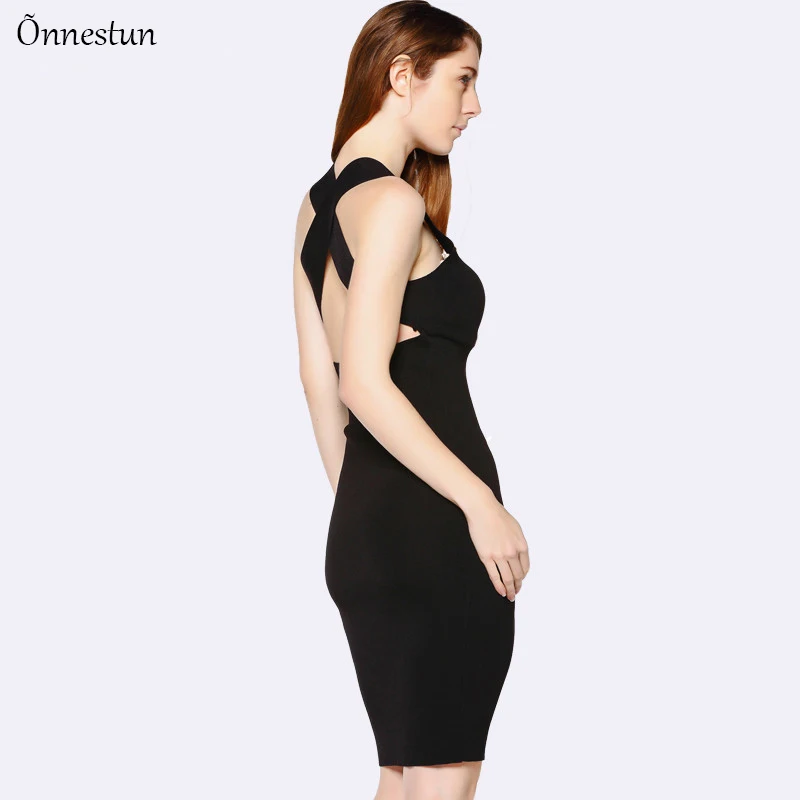 Onnestun Холтер летнее платье Для женщин 2018 новый Тонкий вязать Sexy V Средства ухода за