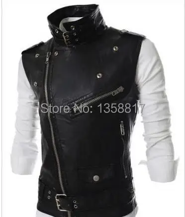 Free shipping 2014 New Hot Fashion Men's Casual Slim Big lapel Brief paragraph PU Leather Vests vest | Мужская одежда