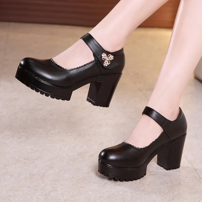 8cm heel black Туфли-лодочки на платформе с квадратным каблуком; цвет белый, черный, красный, серебристый; женская свадебная обувь; коллекция года; стразы; квадратный каблук; офисные туфли; женская обувь - Цвет: 8cm heel black