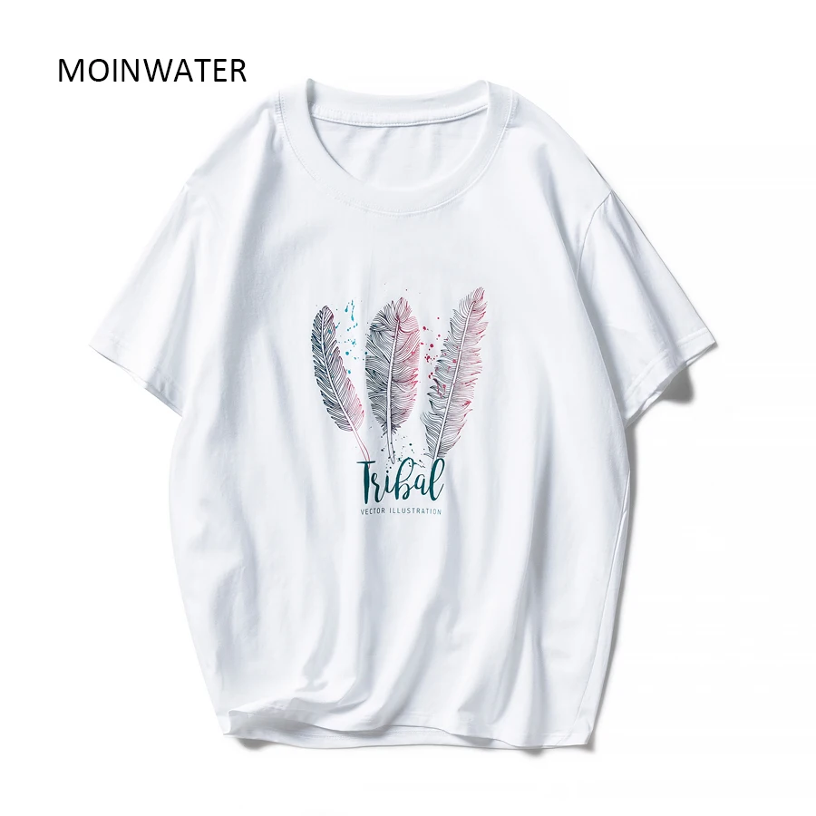 

MOINWATER Новая женская Повседневная летняя футболка 100% хлопок белые футболки с коротким рукавом черная футболка Топы для женщин MT1904