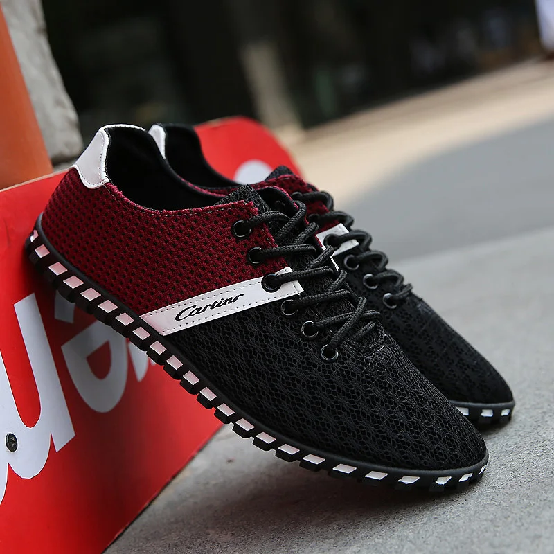 2019 Summer Men Casual Shoes Breathable Mesh Lightweight Comfortable Lace Up Tenis Walking Man Zapatos Blue 47 | Обувь