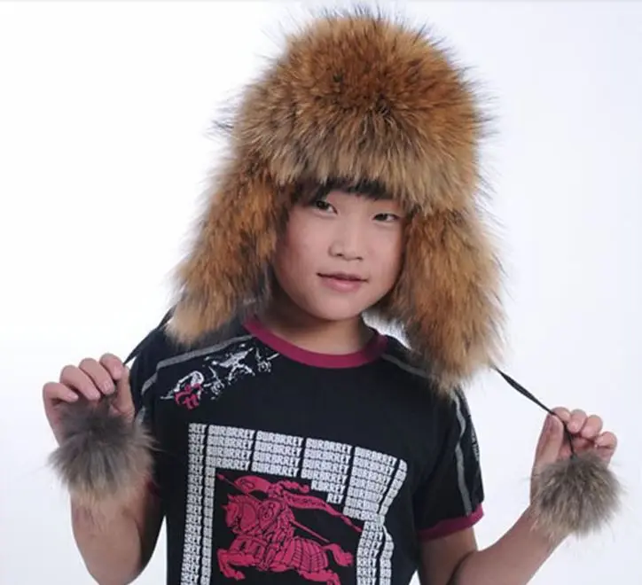 Детская шапка из лисьего меха сохраняющая тепло зима 2016 меховая для мальчиков и