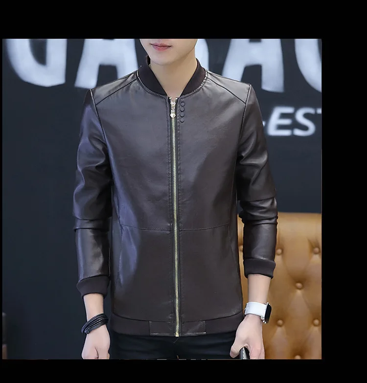 Осенние новые мужские кожаные лоскутные куртки Slim Fit с круглым вырезом черная повседневная кожаная куртка верхняя одежда пальто M-3XL