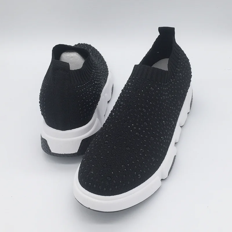 Женские кроссовки со стразами Повседневные вязаные на плоской платформе tenis feminino