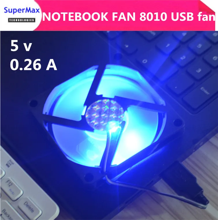 

Free Shipping 5pcs 8010 8CM thin fan ultra-thin 1CM thickness 5V blue light USB notebook router cooling fan