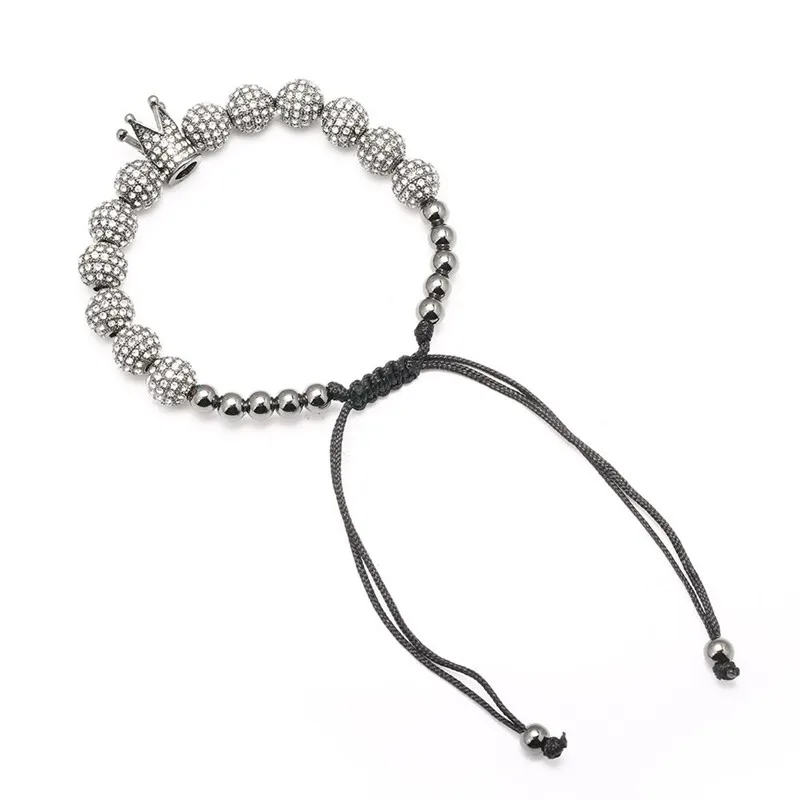 Роскошные мужские ювелирные изделия 8 мм медный шар кубический Micro Pave CZ Корона Шарм шарик плетеный макраме женский браслет pulseira feminina
