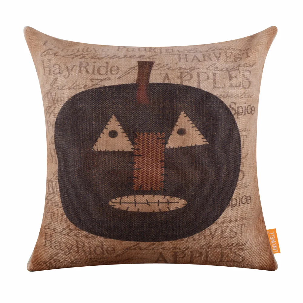 Мешковиная наволочка LINKWELL сезонное украшение черная кошка тыква фонарь призрак