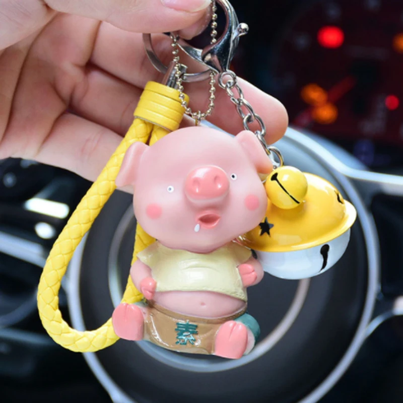 Fashion Cute Cartoon Pig Keychain Leather Rope Key Chains Animal Ring Holder Fur for Women Girl Bag Pendant | Украшения и