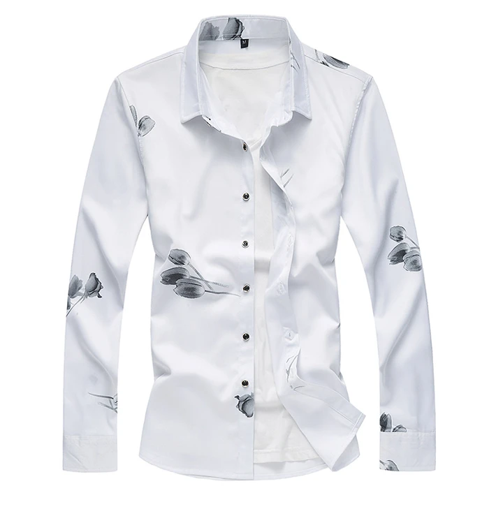 3 Colors Autumn New Men's Casual Shirt Floral Print White Long Sleeve Shirt Male Brand Clothes Plus Size 5XL 6XL 7XL