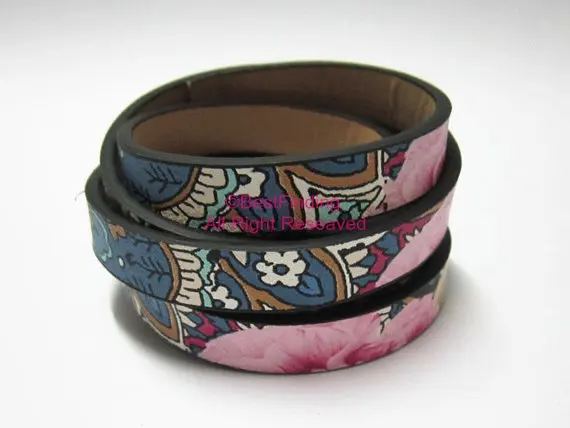 10x2mm Ethnic leather cord 10mm Blue ethnic Flat | Украшения и аксессуары