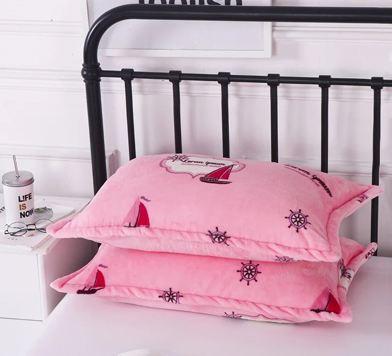 2pcs Pillowcase-21 2 шт. фланелевые наволочки с принтом зимняя мягкая теплая плотная Коралловая флисовая наволочка 48*74 см - Цвет: 2pcs Pillowcase-21