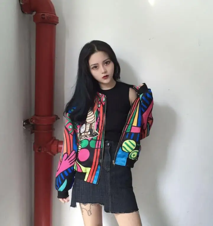 Женские Harajuku кружки наклейки печатных куртки Женское свободное короткое