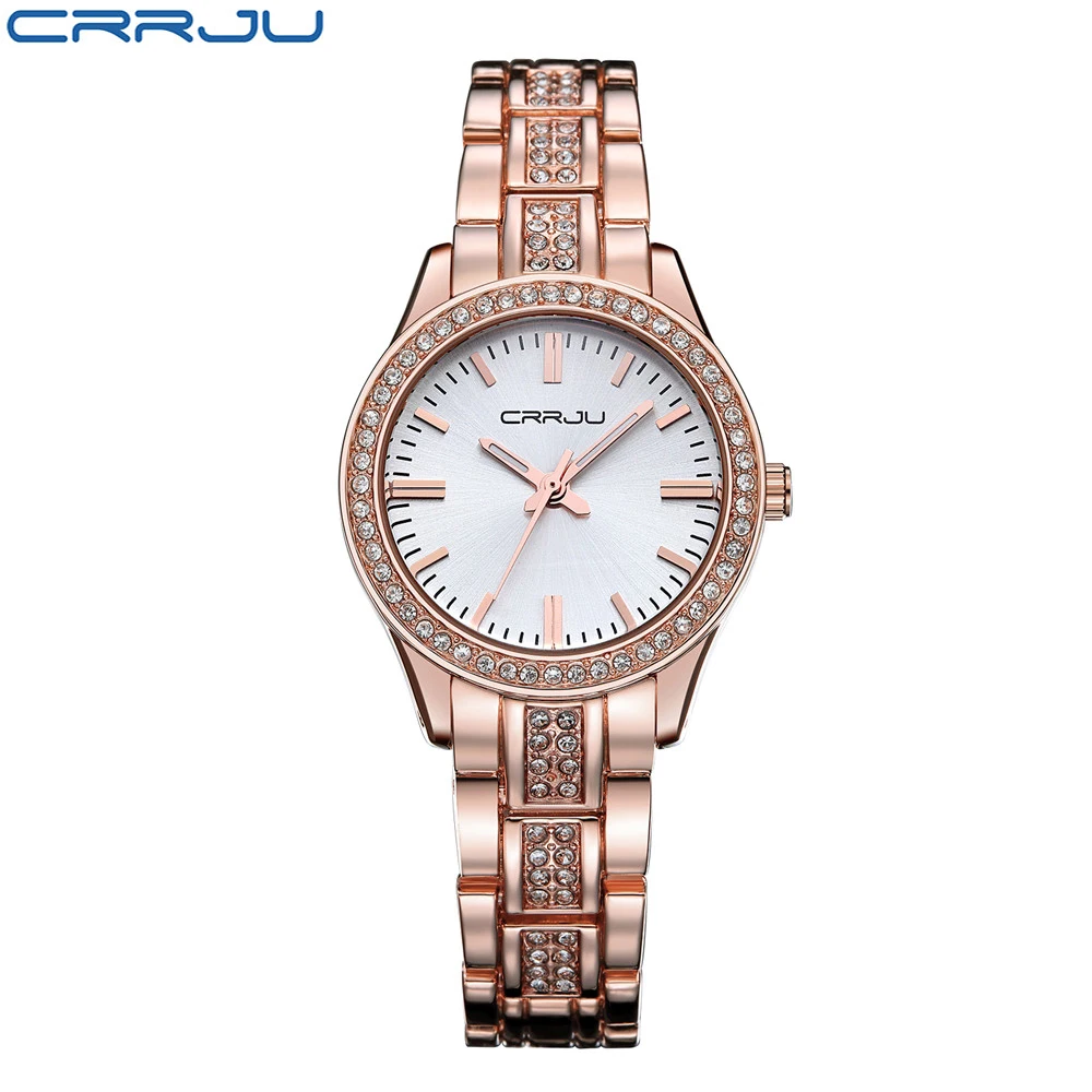 

CRRJU Casual Bracelet Gold Watch Women Rhinestone Watches Women Elegant Quartz Wrist Watch Women Relojes Mujer Montre Femme