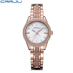 Часы женские кварцевые CRRJU, с золотистым браслетом, элегантные