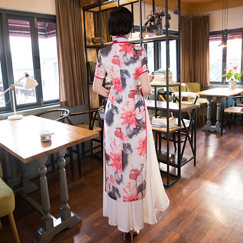 Аозай Красный Новый стиль аозай винтажный этнический AoDai короткое китайское