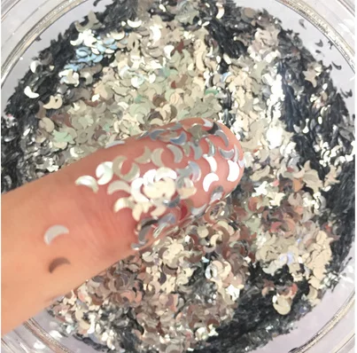 Solid silver Ультратонкий экологичные с блестками 2*3 мм Луны форма, Сыпучие блёстки для нейл-арта, блестка из ПЭТ Свадебные DIY ремесло Конфетти украшения 10g - Цвет: Solid silver