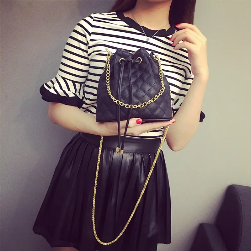 Корейская версия новой 2016 Пакета(ов) Drawstring ведро мешок цепи Мини Lingge Плеча Сумки |