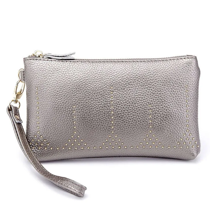 silver Модные женские кошельки из натуральной кожи, кошелек с заклепками, маленький кошелек для монет, женский клатч, Сумки из натуральной кожи - Цвет: silver