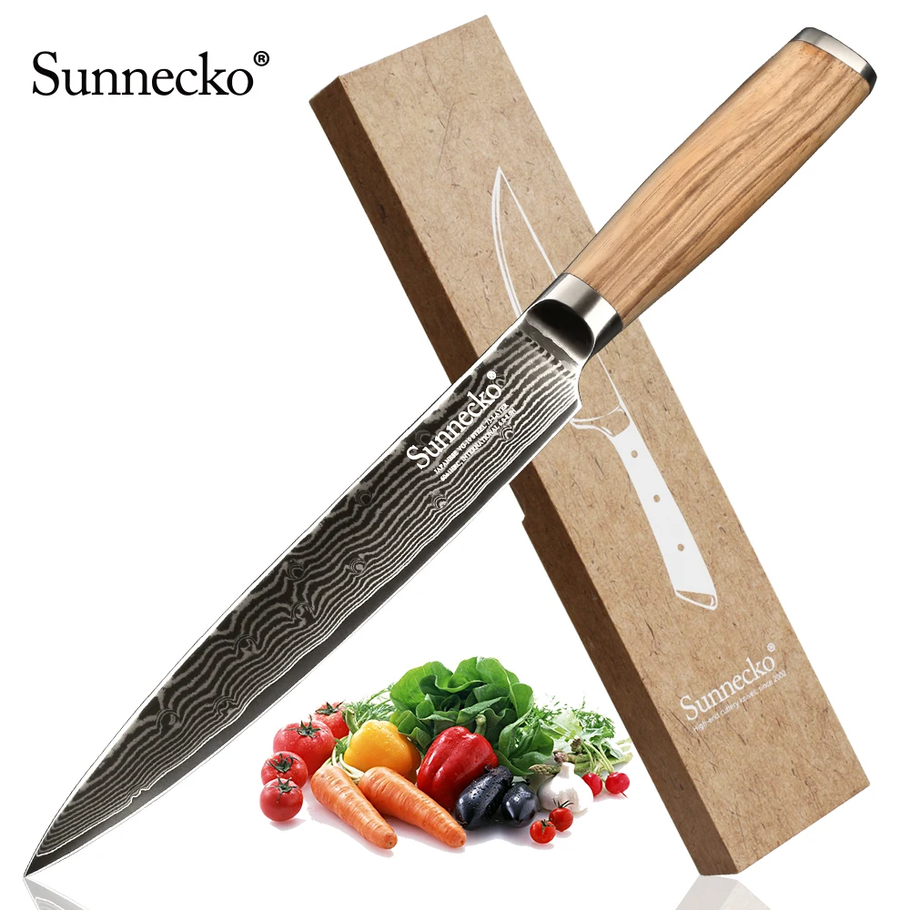 

Нож для нарезки фруктов и овощей SUNNECKO, 8 дюймов, дамасукс, японское лезвие из стали VG10, оригинальная деревянная ручка