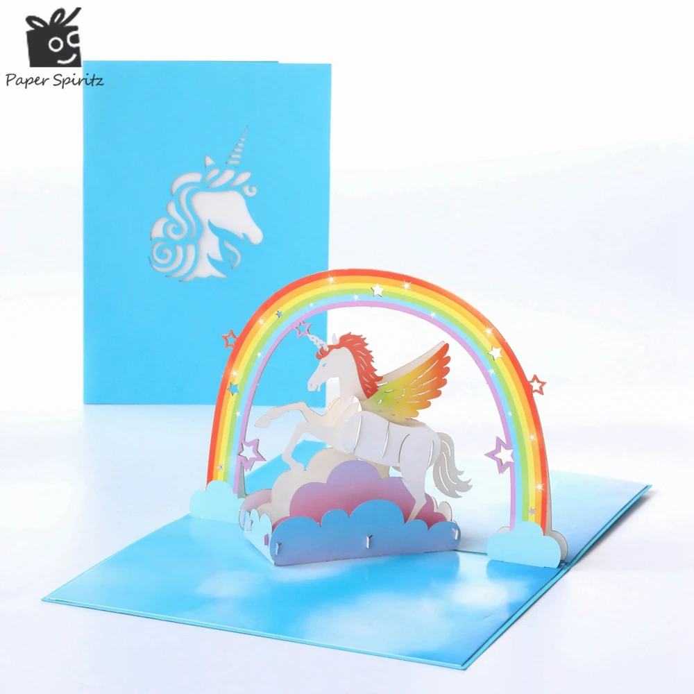 

3D Unicorn Pop up Birthday Greeting Gifts Cards 3D Pop Up Laser Cut Postcards Wedding Invitations Vintage Customizable for Kids