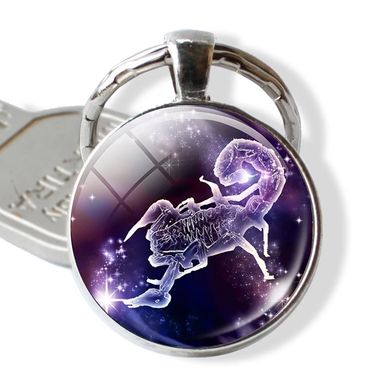 Scorpio Зодиакальный брелок 12 знаков зодиака созвездий Стекло брелок с кабошоном зодиака ювелирные изделия подарки на день рождения для лучших друзей Для мужчин Для женщин - Цвет: Scorpio