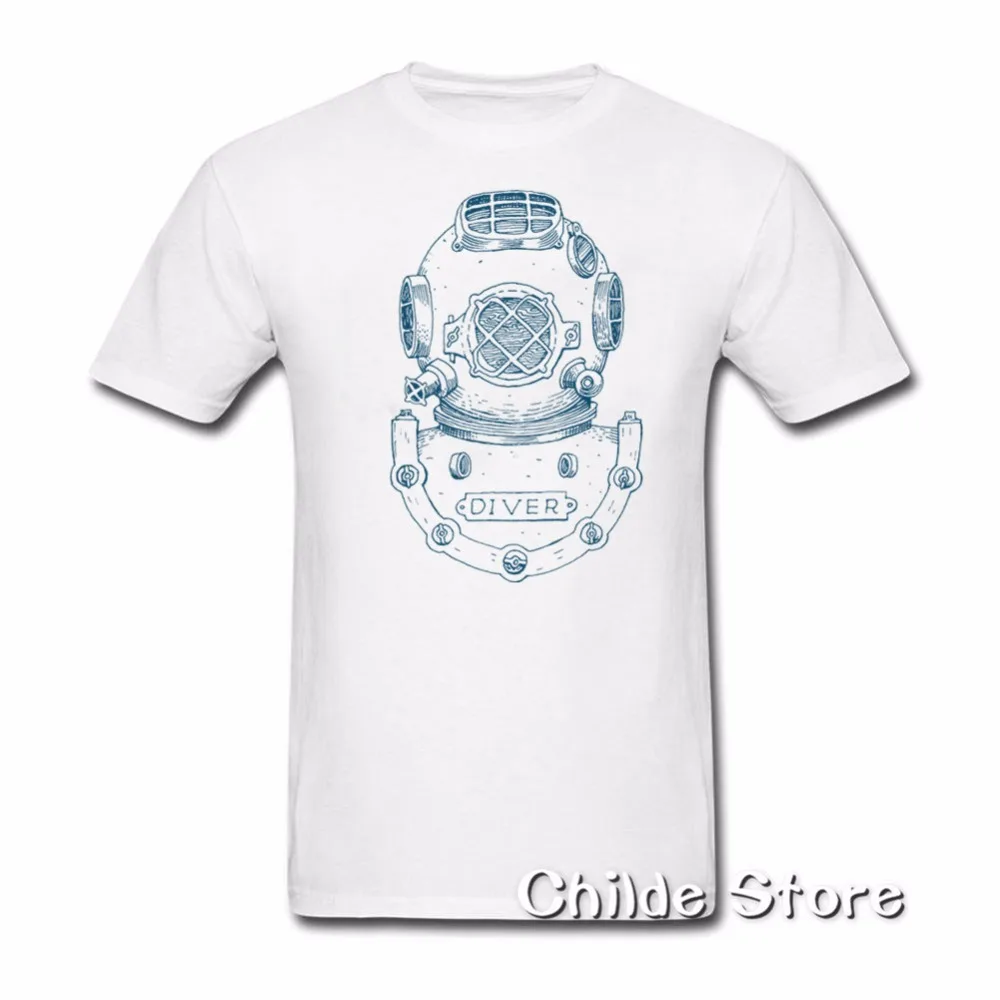 T-Shirt Homme Deep Sea Diver Helmet Block Print Illustration on Dark Tee Shirt Mens Short Sleeve Shirts | Мужская одежда