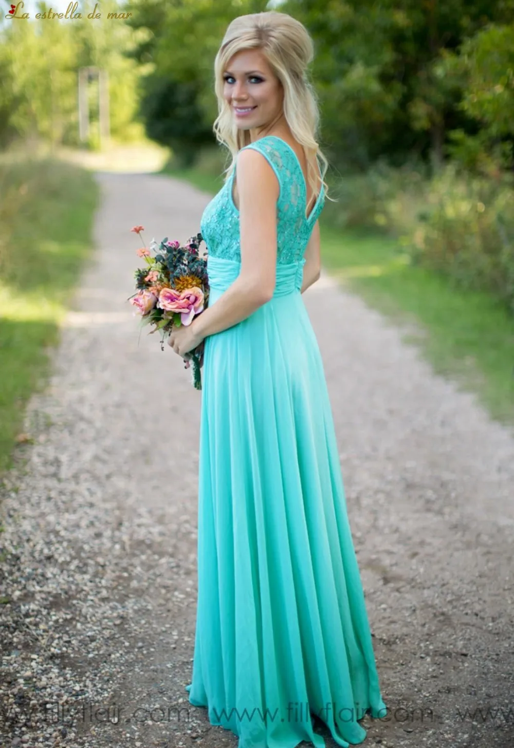 Vestido madrinha 2021 Новое шифоновое платье с кружевами на спине трапециевидной формы