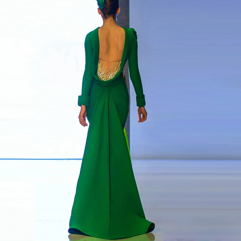 Vestido де феста лонго Русалка Зеленый Вечерние Платья С Длинным Рукавом Backless