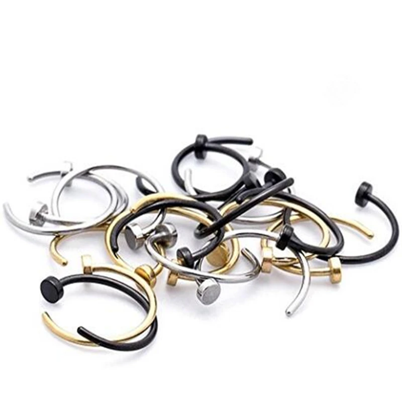 2-4pcs Punk Round Nose Ring Lip Clip Ear Cartilage Piercing Pins for Men Women Hook Stainless Steel Body Jewelry Earrings Stud | Украшения