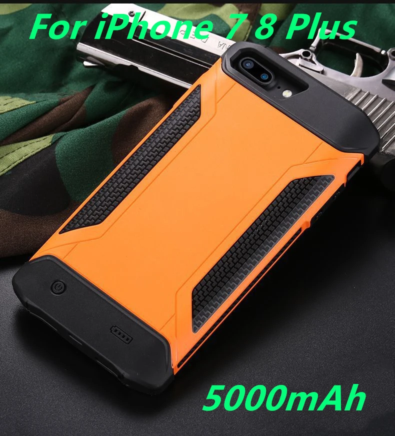 Чехол для аккумулятора 4000/5000 мАч для iPhone 6 6 S 7 8 Plus power Bank Charing Cases Armor Backup тонкая батарея зарядное устройство чехол задняя крышка - Цвет: I7P 8P-Orange