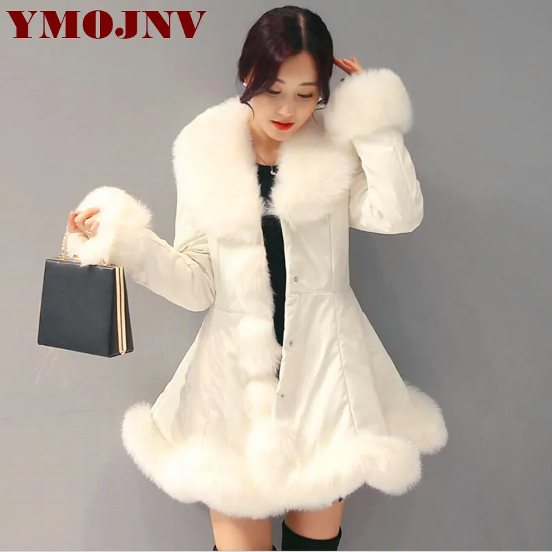 Куртка женская зимняя из искусственной кожи с воротником лисьего меха | Женская