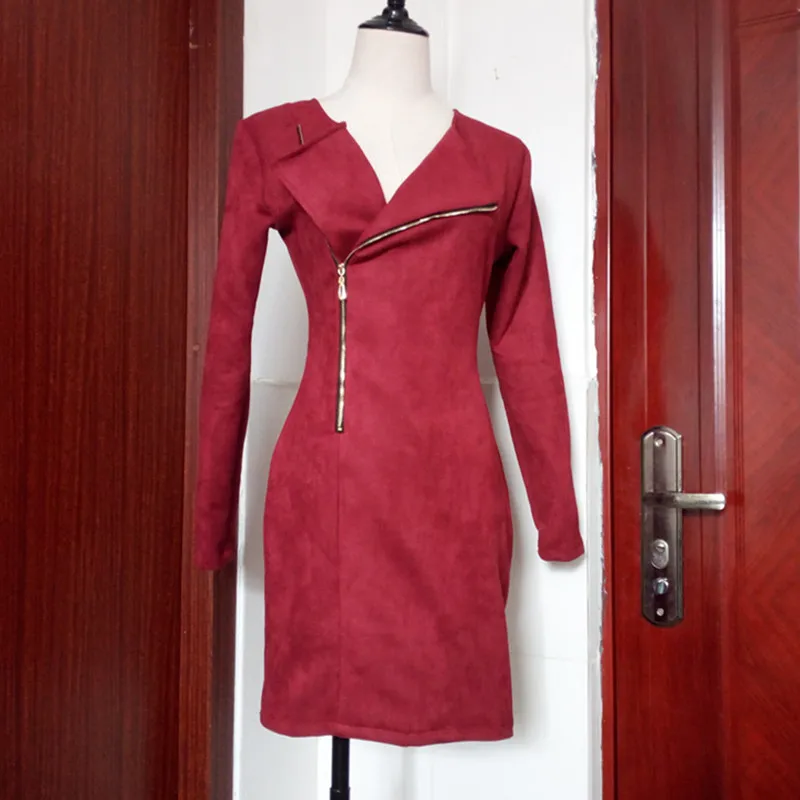 Женское винтажное Замшевое платье BornToGirl черное винно-красное с длинным рукавом и