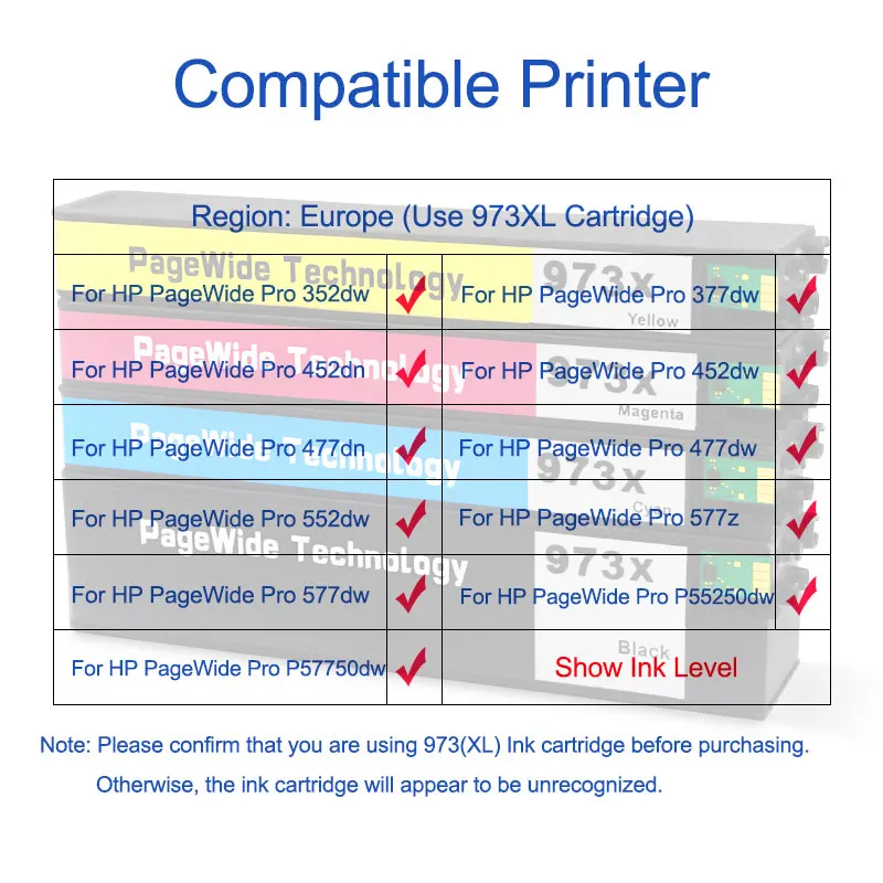OCINKJET для HP 973 XL Восстановленный чернильный картридж PageWide 352dw 377dw 452dn/dw 477dn/dw 552dw 577dw