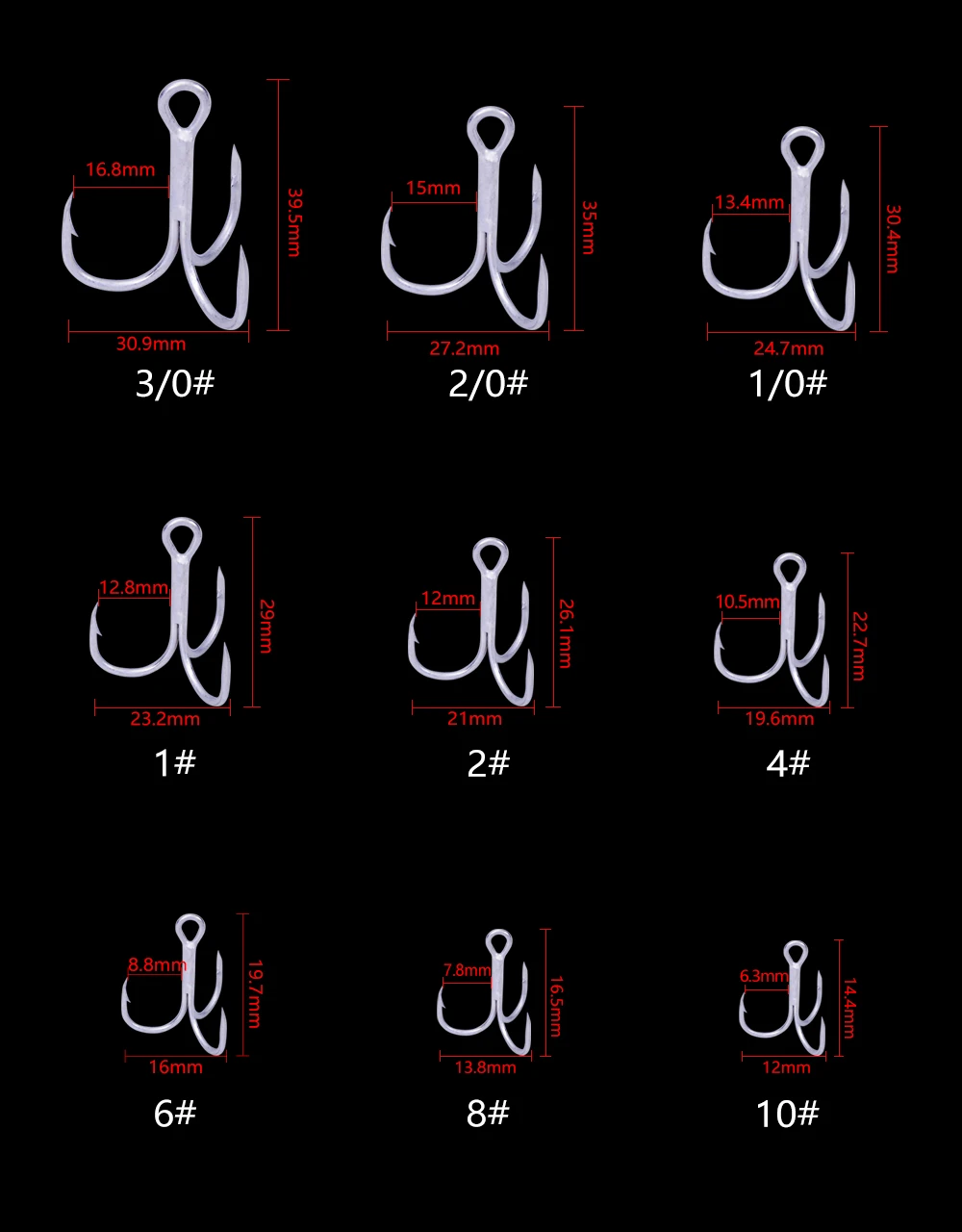 Balleo 20 шт./лот 1#/2#/4#/6#/8#/10 CP точечный тройной крючок 2X сильный для большой морской рыбалки тунца с перевернутым Т-образной канавкой