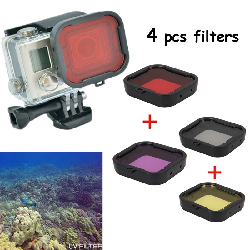 

LANBEIKA Underwater 40 Meters Waterproof Diving Protective Housing Case Cover + 4 Colors Diving Filter Lens for GoPro Hero 4 3+