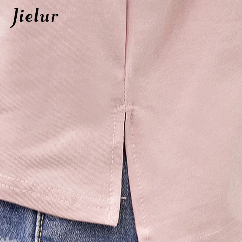 Jielur 2019 Милая футболка с вышивкой из мультфильма Женская свободная простая круглым вырезом женские