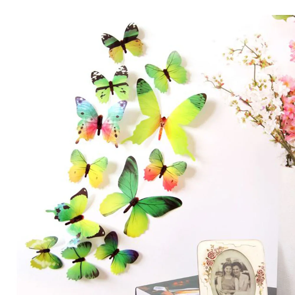 12 шт./лот ПВХ бабочки наклейки 3D стены Home Decor плакат Дети номера отделка стен для