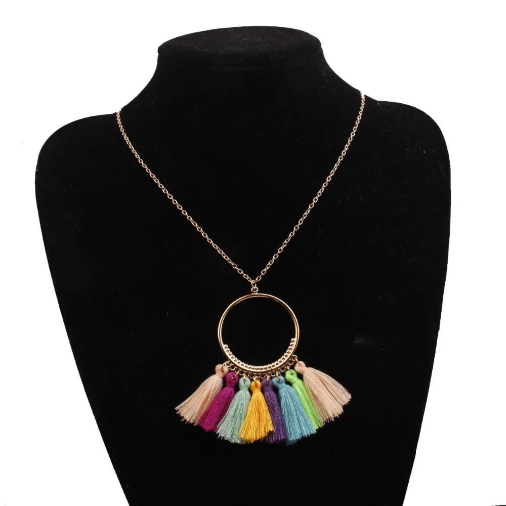 Bohemia Ethnic Tassel Statement Necklace Women Long Chain Gold Round Pendants Necklaces Fashion Jewelry Collier Femme Wholesale | Украшения