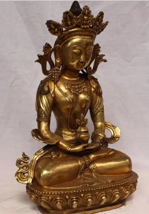 18&quot Marked Chinese Tibetan Buddhism Bronze Gilt Amitayus Buddha Long Life statue | Дом и сад